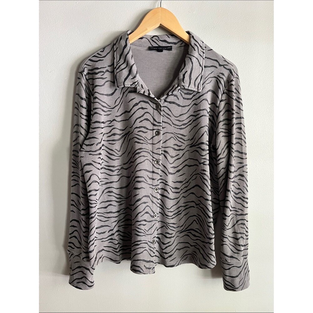 Jane + Delancey Zebra Print Ribbed Button Down Top Oversized Medium